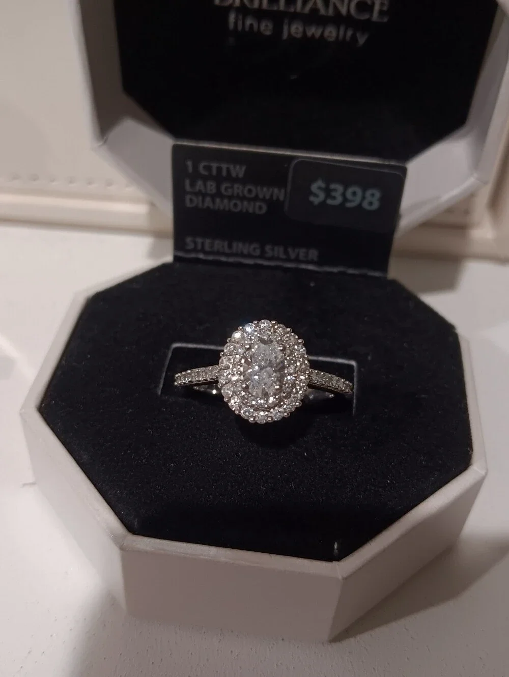 Fine Jewelry Sterling Silver Oval Halo Lab Created Diamond Ring in Silver